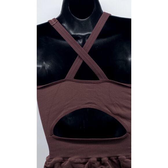 REFORMER Women's Brown Fitted Scoop-Neck Pilates Cutout-Back Jumpsuit SZ XS - Picture 7 of 14